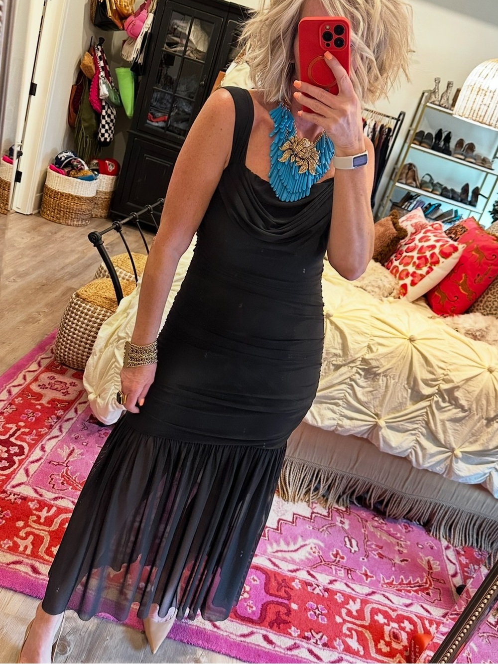 Simplee Apparel Black Mesh Maxi Dress with Sheer Pleated Hem - Picture 2 of 16